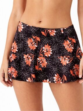 Vintage Y2K La Vie En Rose Swim Cover Up Skirt Medium Brown Orange Floral Mini